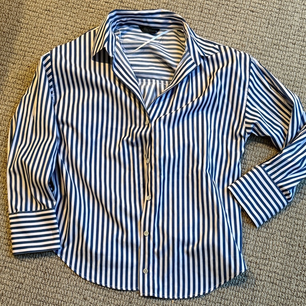 Zara Navy and White Striped Shirt
